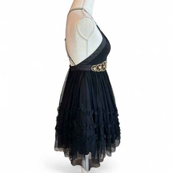 Free People Black Boho Beaded mini dress Tulle Open Back whimsigoth Y2k Vintage - Picture 4 of 9